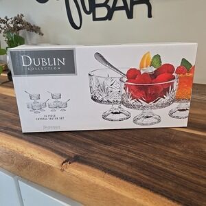 Dublin Collection Crystal Taster Set 16 Piece Dessert Bowls &‎ Spoons